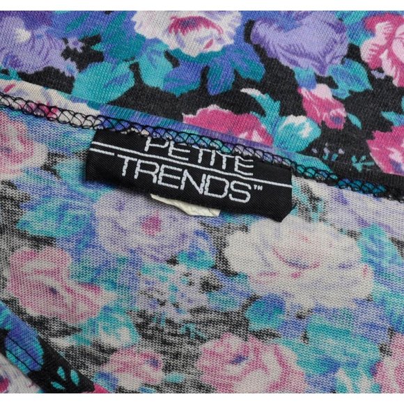 Vintage 80s Floral T-Shirt Crop Boxy Top Large - Picture 5 of 5